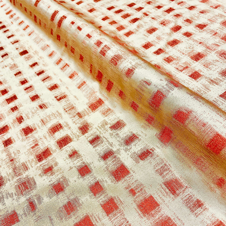 Geometric Crimson Dark Orange Beige Jacquard Fabric
