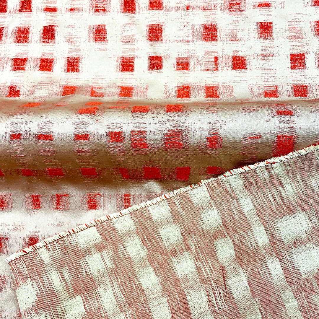 Geometric Crimson Dark Orange Beige Jacquard Fabric
