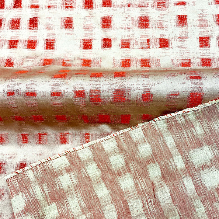Geometric Crimson Dark Orange Beige Jacquard Fabric