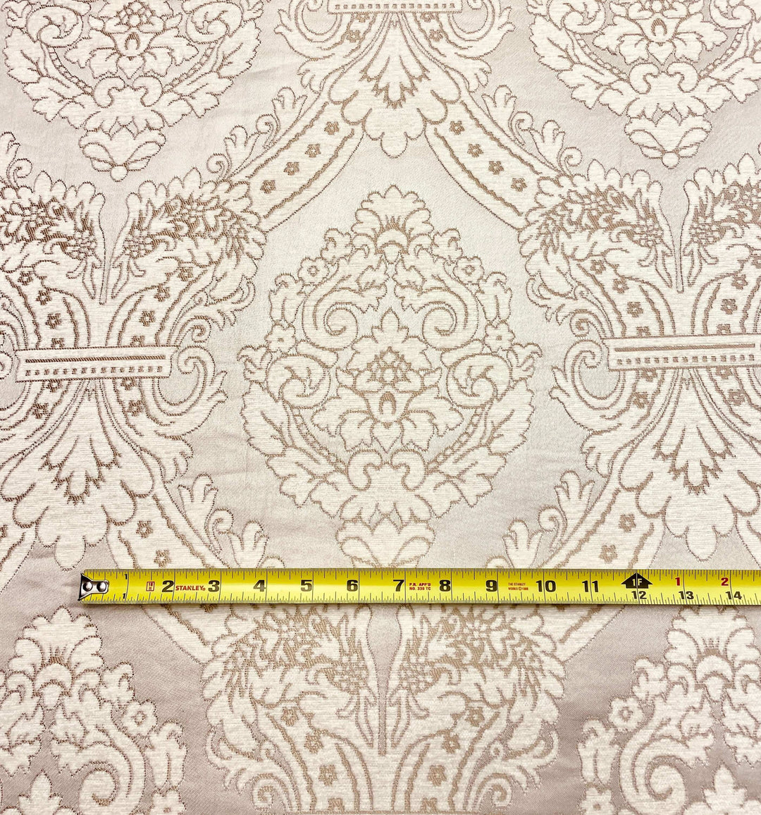 110" TENOR Beige Gray Classic Contrasting Damask Velvet Fabric