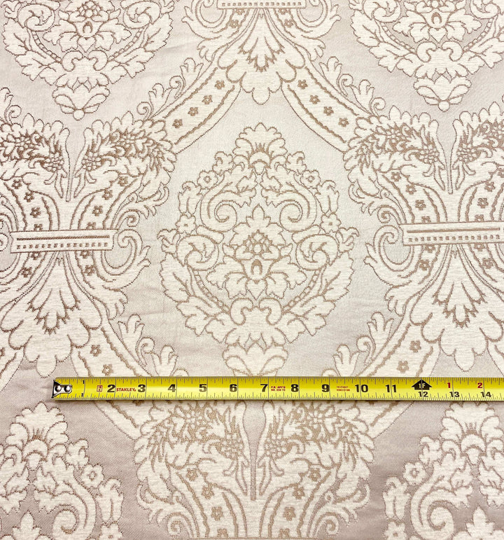 110" TENOR Beige Gray Classic Contrasting Damask Velvet Fabric