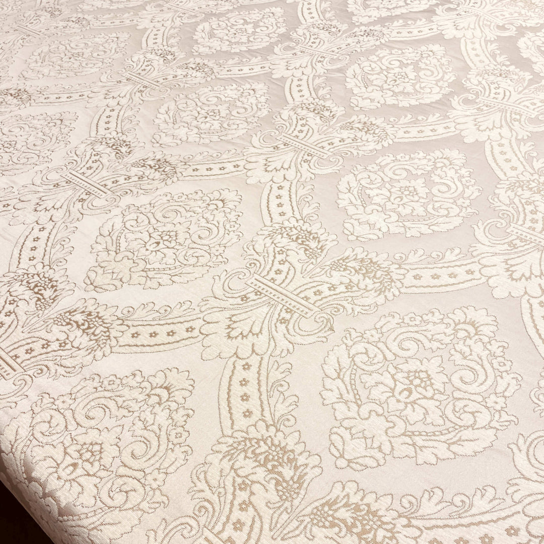 110" TENOR Beige Gray Classic Contrasting Damask Velvet Fabric