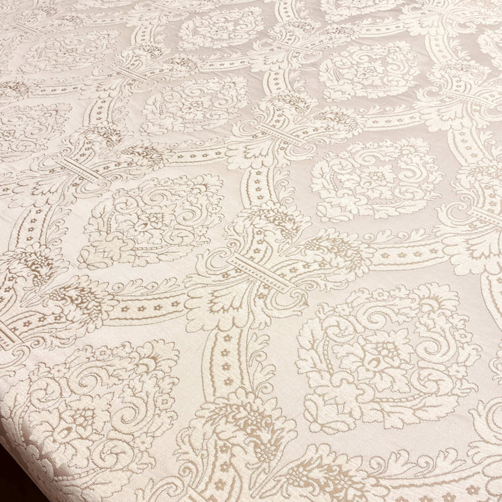110" TENOR Beige Gray Classic Contrasting Damask Velvet Fabric