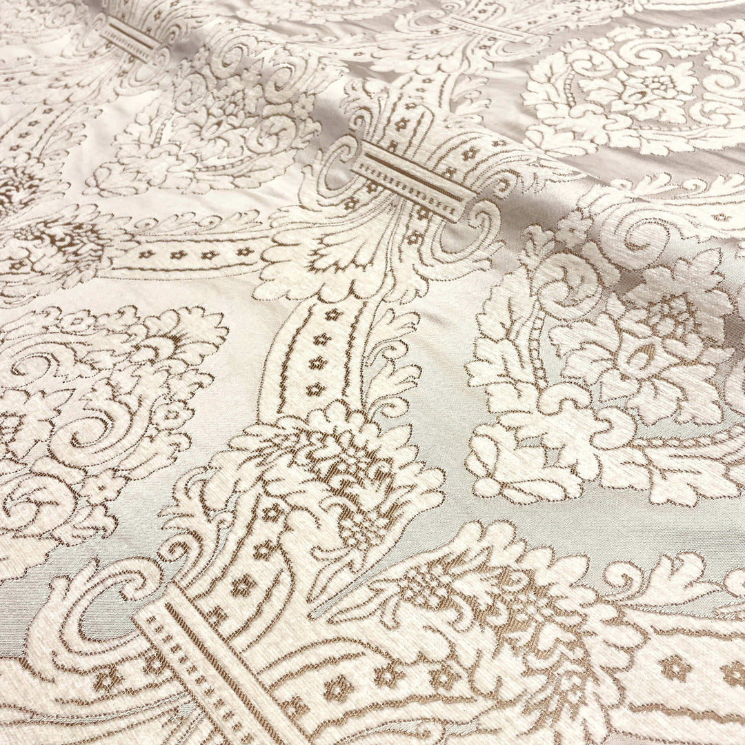 110" TENOR Beige Gray Classic Contrasting Damask Velvet Fabric