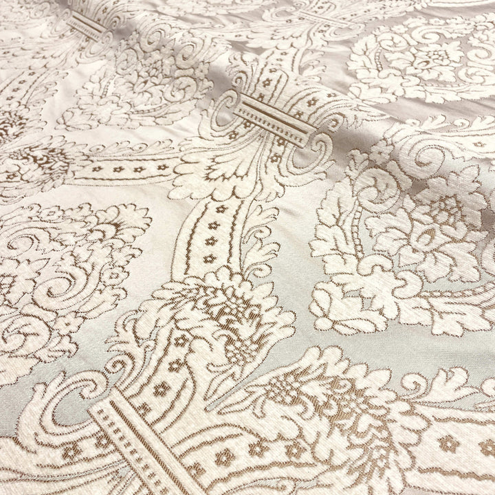 110" TENOR Beige Gray Classic Contrasting Damask Velvet Fabric