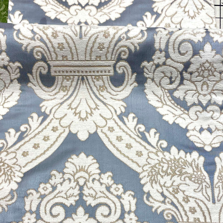 110" TENOR Slate Blue Gray Beige Brown Classic Contrasting Damask Velvet Fabric