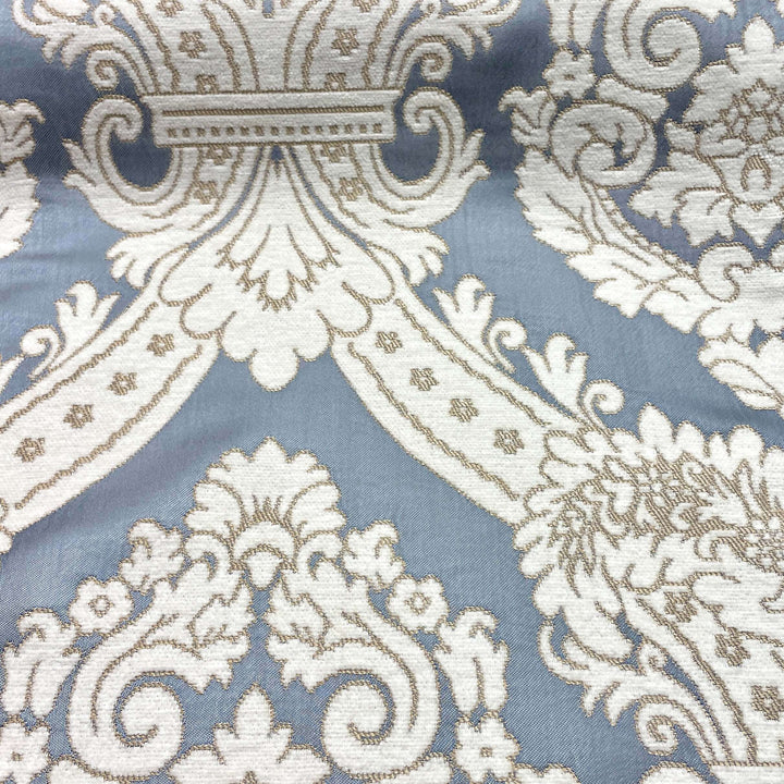 110" TENOR Slate Blue Gray Beige Brown Classic Contrasting Damask Velvet Fabric