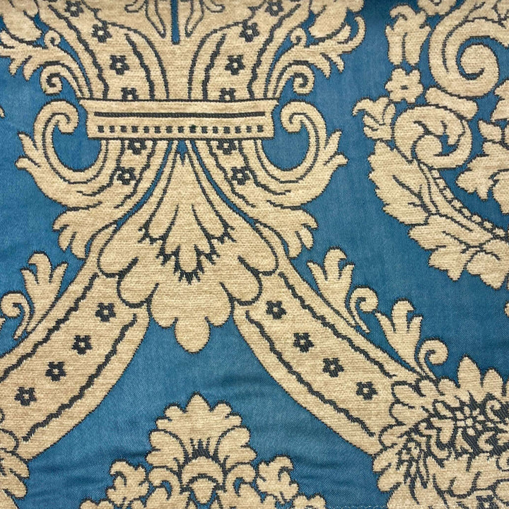 110" TENOR Royal Blue Brown Classic Contrasting Damask Velvet Fabric