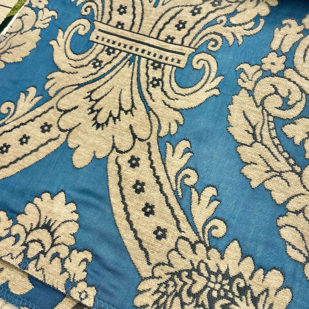 110" TENOR Royal Blue Brown Classic Contrasting Damask Velvet Fabric