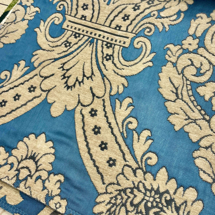 110" TENOR Royal Blue Brown Classic Contrasting Damask Velvet Fabric
