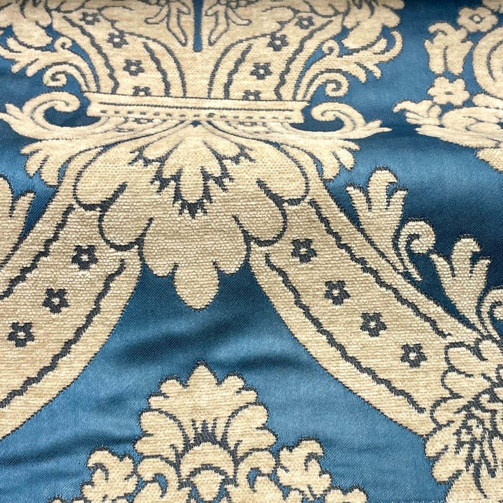 110" TENOR Royal Blue Brown Classic Contrasting Damask Velvet Fabric
