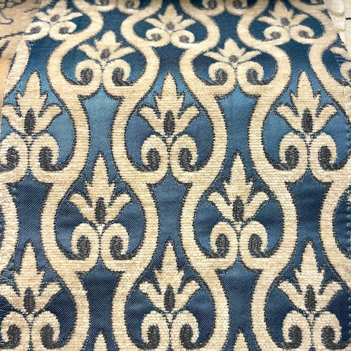 110" NORMANDY Royal Blue Brown Classic Contrasting Damask Velvet Fabric