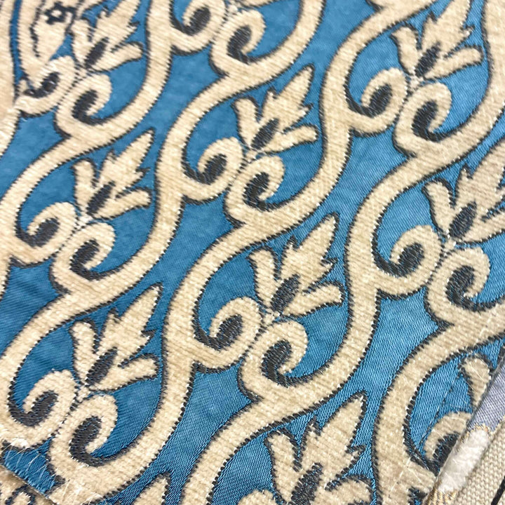 110" NORMANDY Royal Blue Brown Classic Contrasting Damask Velvet Fabric