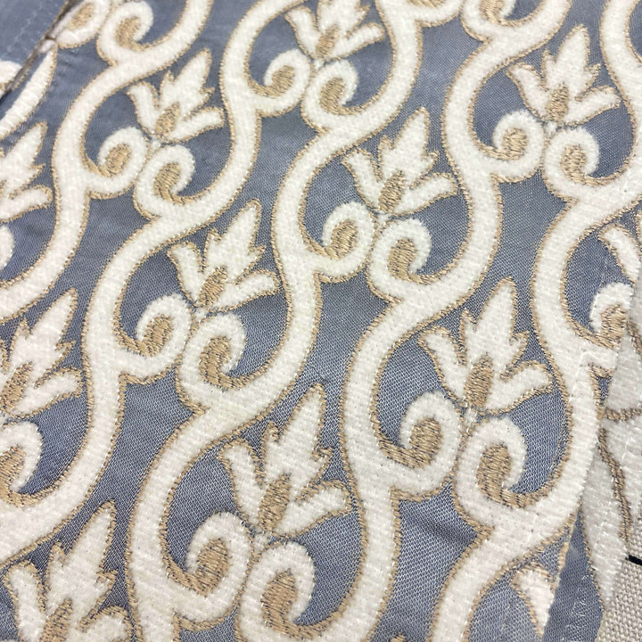 110" NORMANDY Slate Blue Gray Beige Brown Classic Contrasting Damask Velvet Fabric