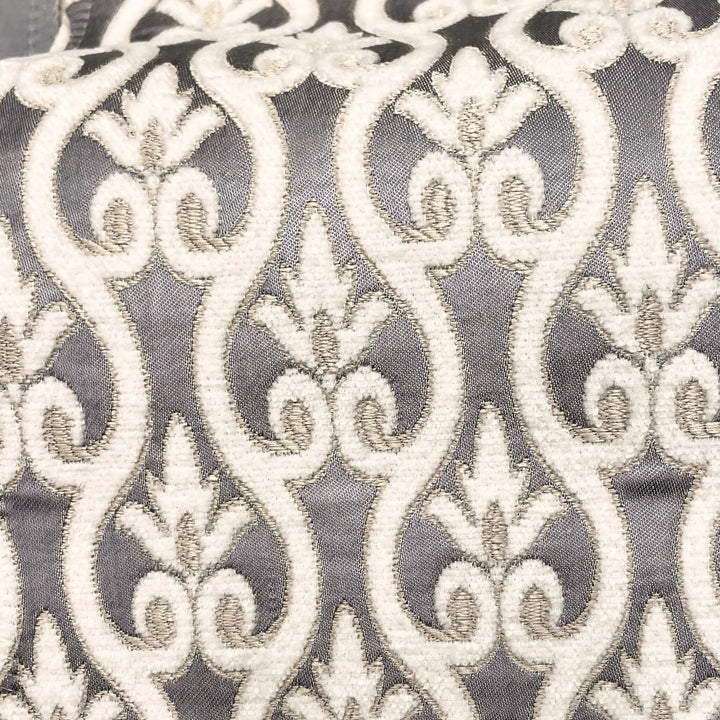 110" NORMANDY Slate Blue Gray Beige Brown Classic Contrasting Damask Velvet Fabric
