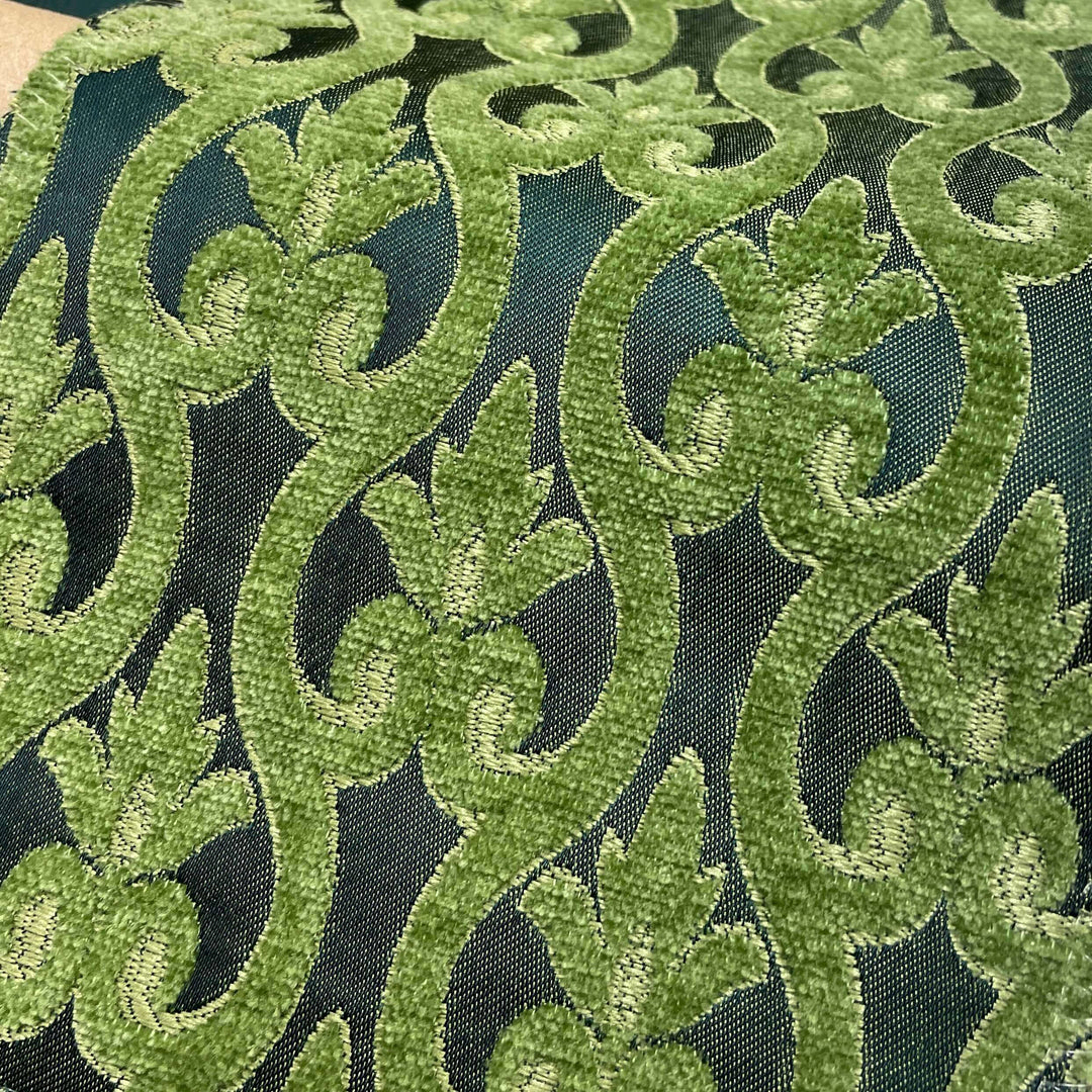 110" NORMANDY Hunter Green Classic Contrasting Damask Velvet Fabric