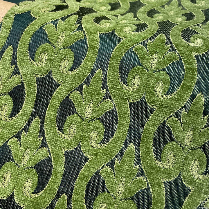 110" NORMANDY Hunter Green Classic Contrasting Damask Velvet Fabric