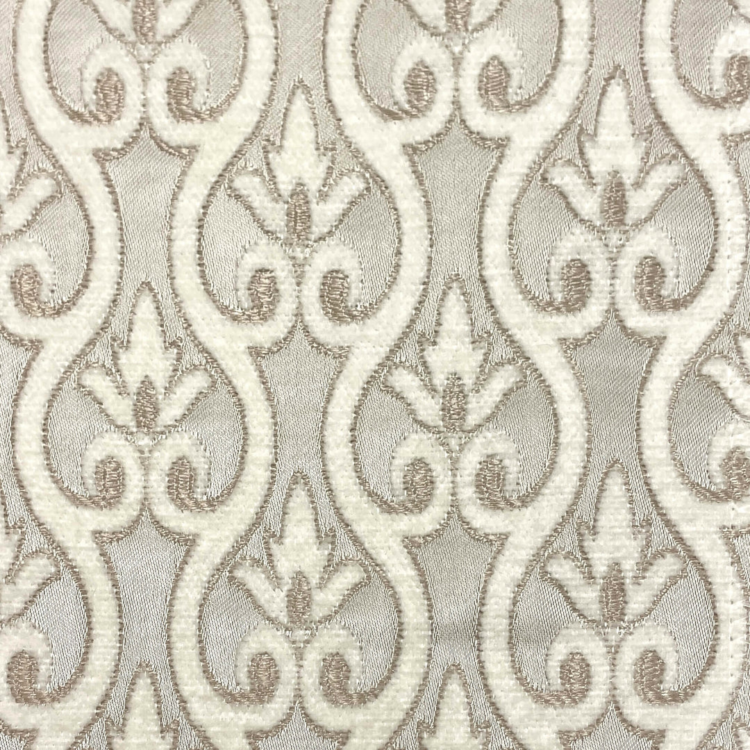 110" NORMANDY Gray Beige Classic Contrasting Damask Velvet Fabric