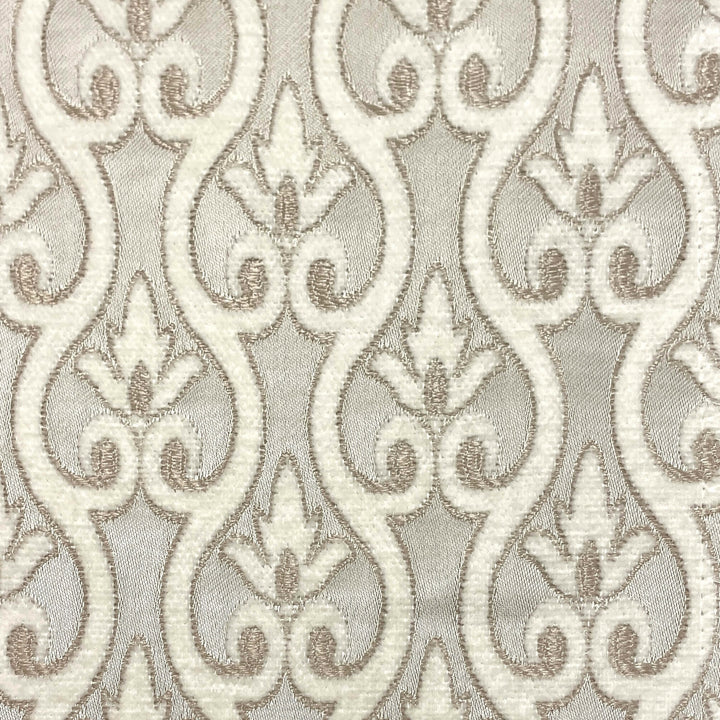 110" NORMANDY Gray Beige Classic Contrasting Damask Velvet Fabric