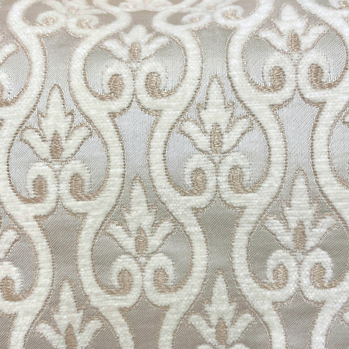 110" NORMANDY Gray Beige Classic Contrasting Damask Velvet Fabric