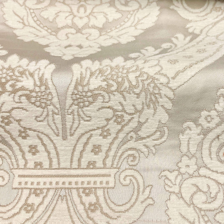 110" TENOR Beige Gray Classic Contrasting Damask Velvet Fabric