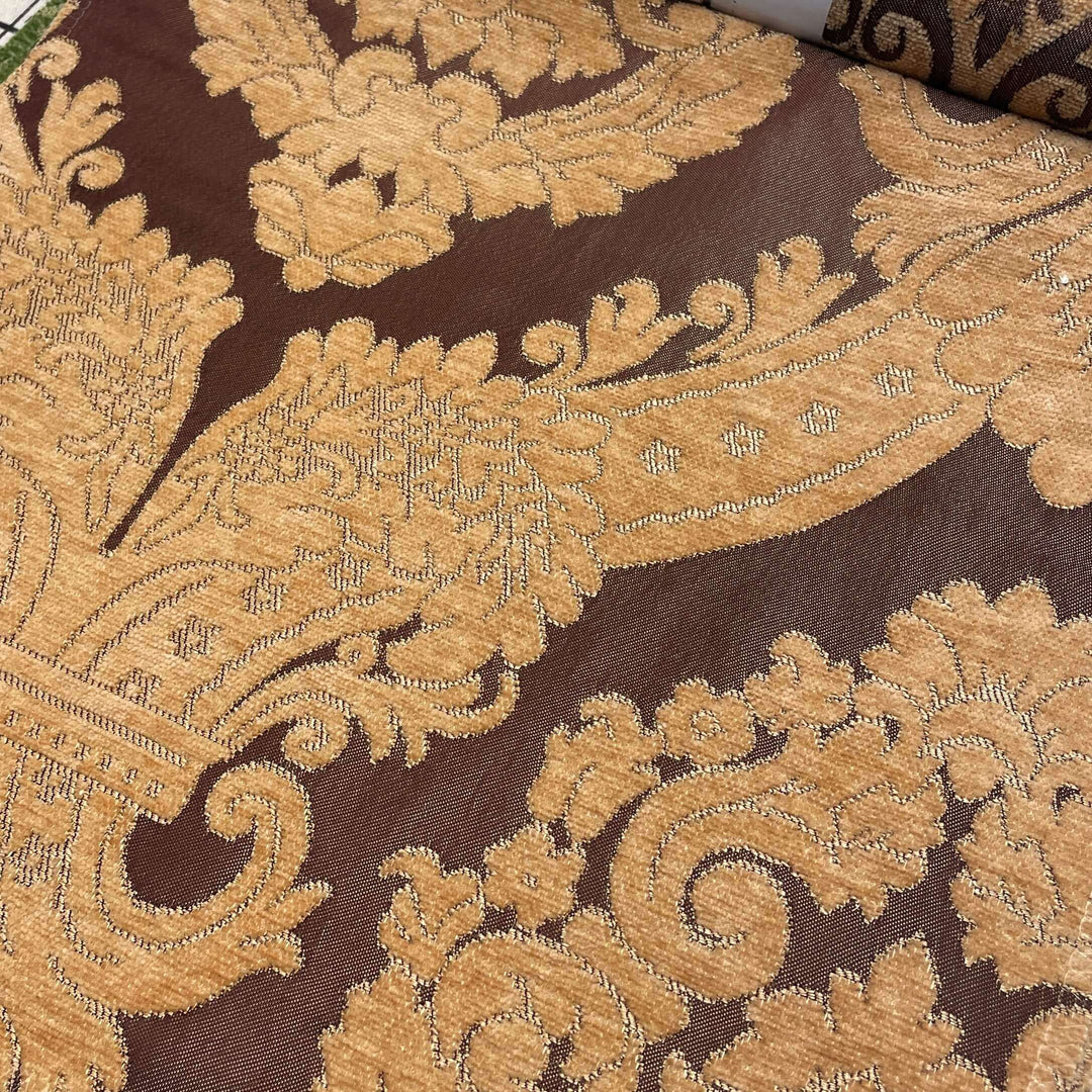 110" TENOR Brown Classic Contrasting Damask Velvet Fabric