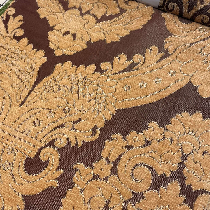110" TENOR Brown Classic Contrasting Damask Velvet Fabric