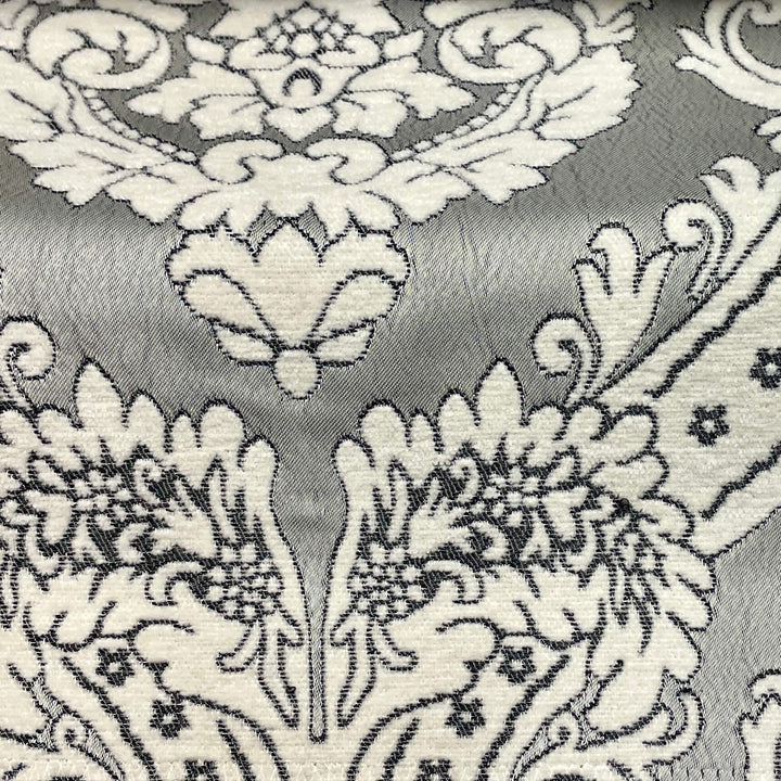 110" TENOR Pewter Silver Gray Beige Classic Contrasting Damask Velvet Fabric