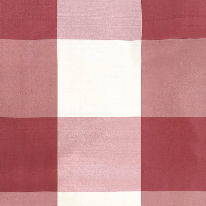 Red Pink Ivory Off-White Plaid Check Faux Silk Fabric