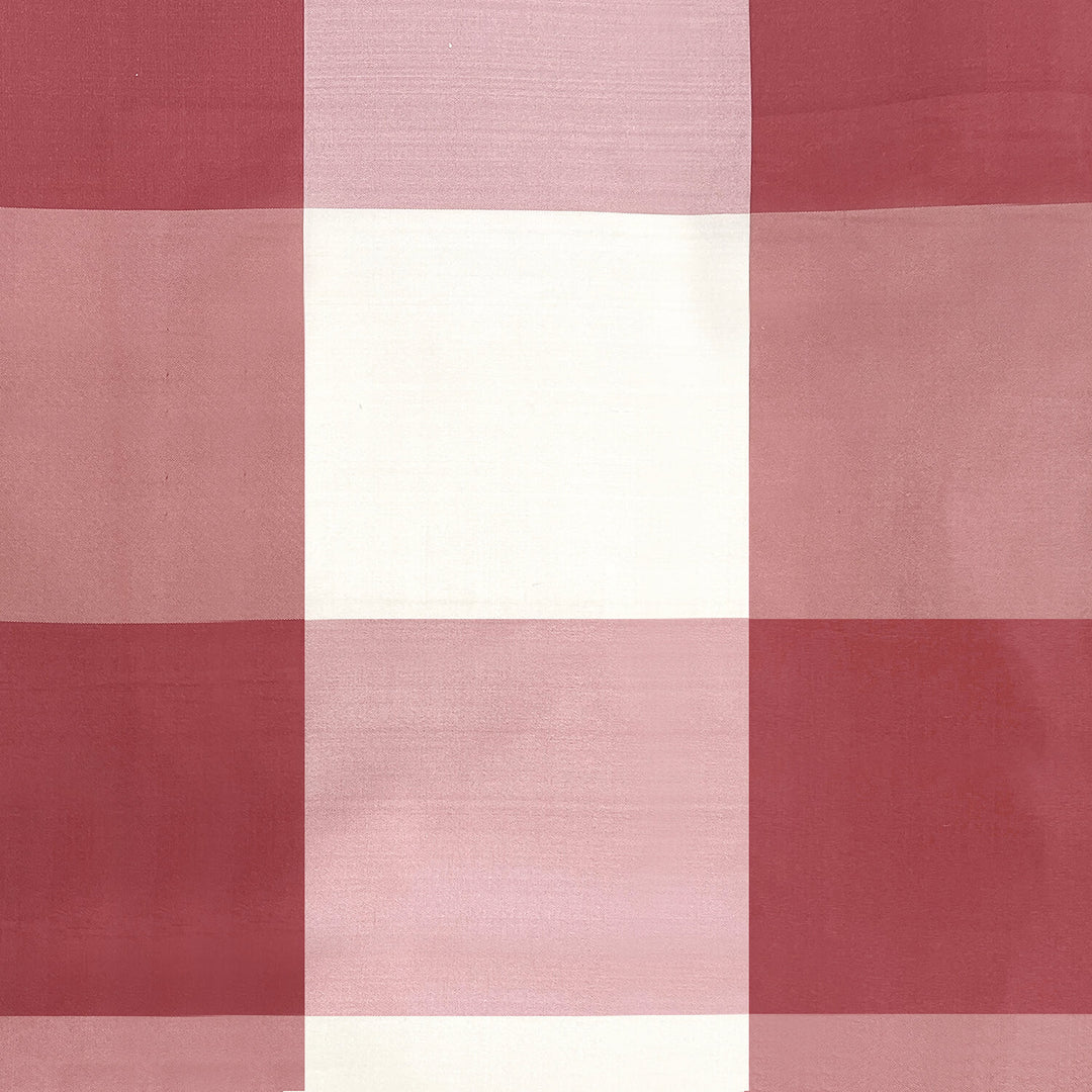Red Pink Ivory Off-White Plaid Check Faux Silk Fabric