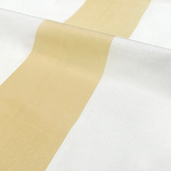 Yellow Ivory Off-White Stripe Faux Silk Fabric