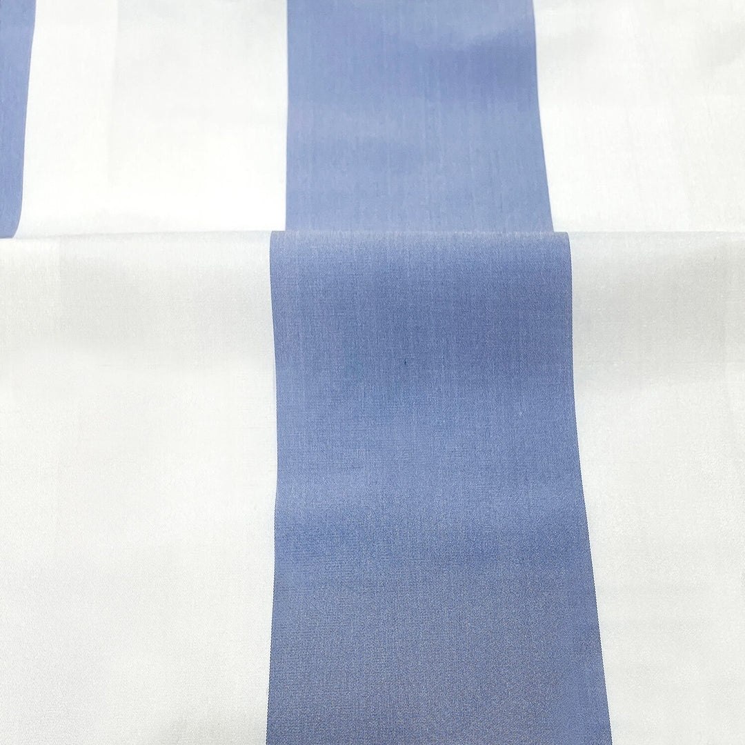 Light Blue Ivory Off-White Stripe Faux Silk Fabric