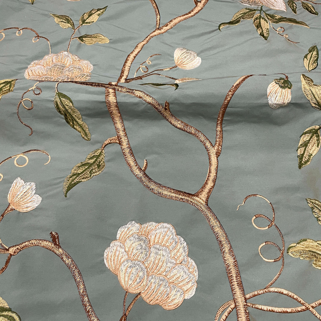 Heavy Embroidered Floral Faux Silk Fabric