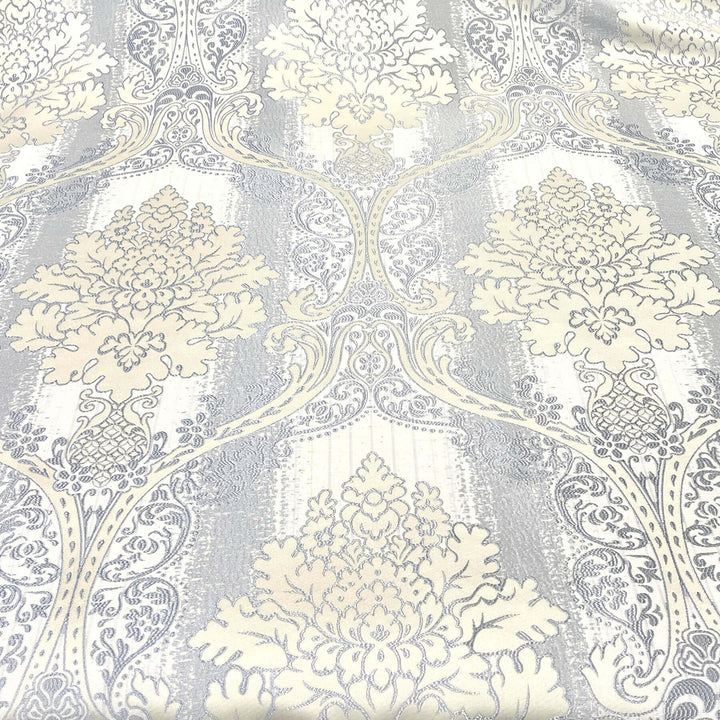 110" LORENS Large Gray Gold Damask Soft Sheen Jacquard Fabric