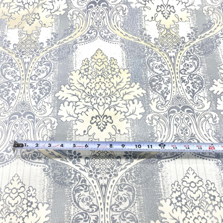 110" LORENS Large Gray Gold Damask Soft Sheen Jacquard Fabric