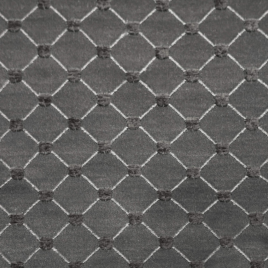 Salice Dark Gray Diamond Dots Embroidered Jacquard Brocade Fabric