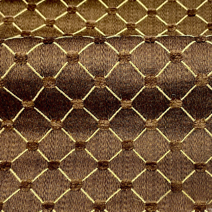 Salice Chocolate Brown Gold Diamond Dots Embroidered Jacquard Brocade Fabric