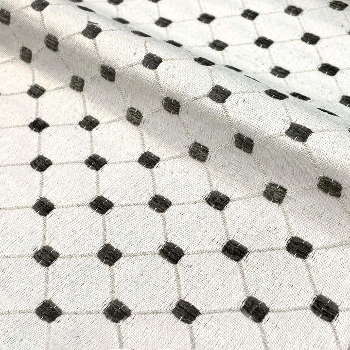 Salice Ivory Gray Dot Diamond Dots Embroidered Jacquard Brocade Fabric