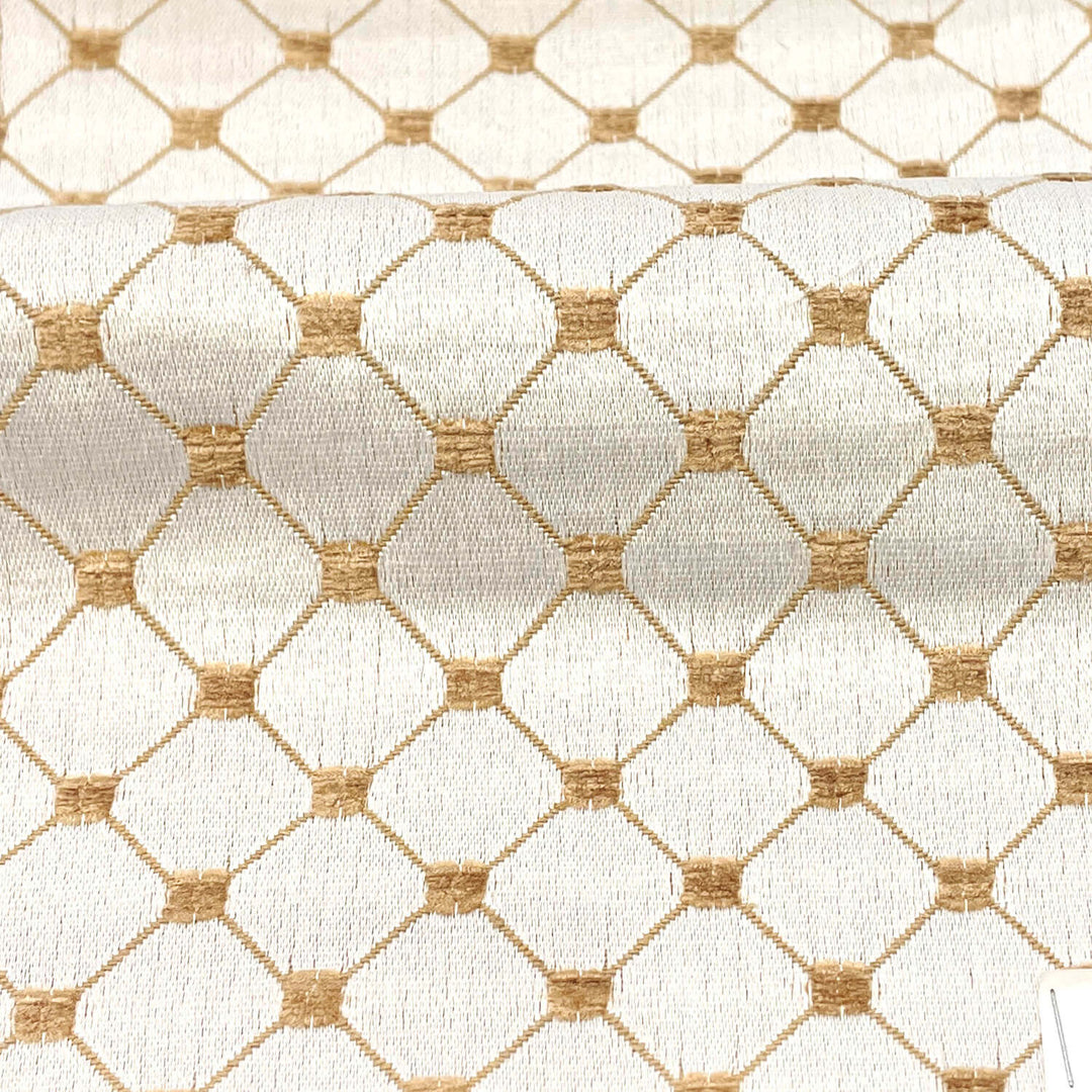 Salice Ivory Brown Dot Diamond Dots Embroidered Jacquard Brocade Fabric