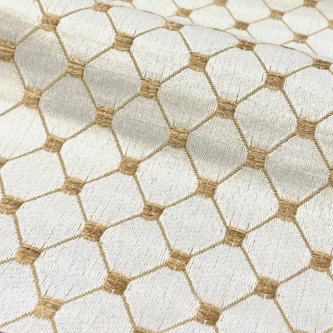 Salice Ivory Brown Dot Diamond Dots Embroidered Jacquard Brocade Fabric