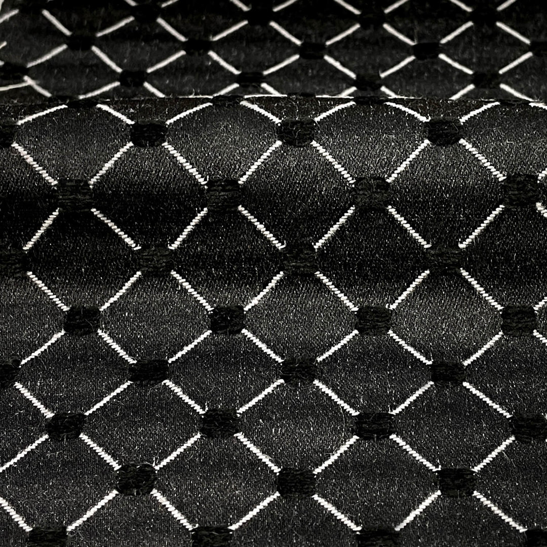 Salice Charcoal Gray Diamond Dots Embroidered Jacquard Brocade Fabric