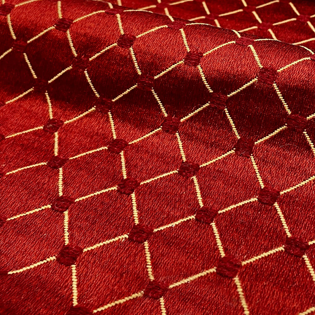 Salice Burgundy Red Diamond Dots Embroidered Jacquard Brocade Fabric