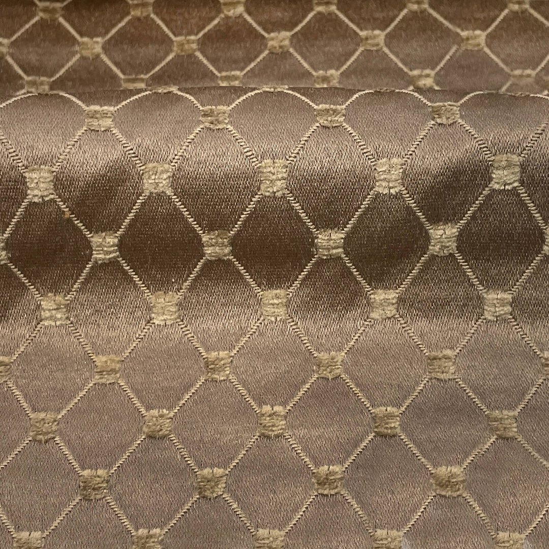 Salice Mocha Brown Gold Diamond Dots Embroidered Jacquard Brocade Fabric