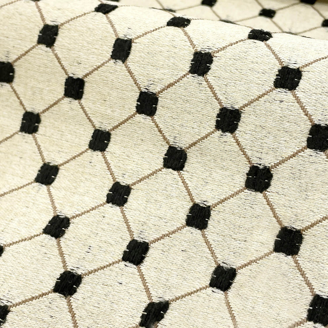 Salice Beige Black Dot Diamond Dots Embroidered Jacquard Brocade Fabric