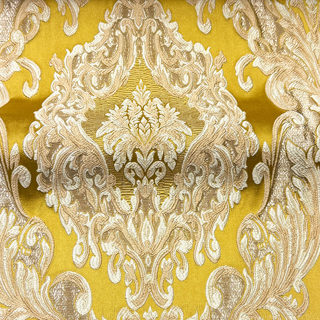 Eldenburg Gold Ivory Textured Damask Jacquard Brocade Fabric