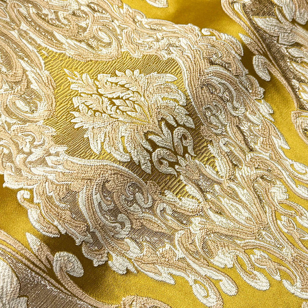 Eldenburg Gold Ivory Textured Damask Jacquard Brocade Fabric