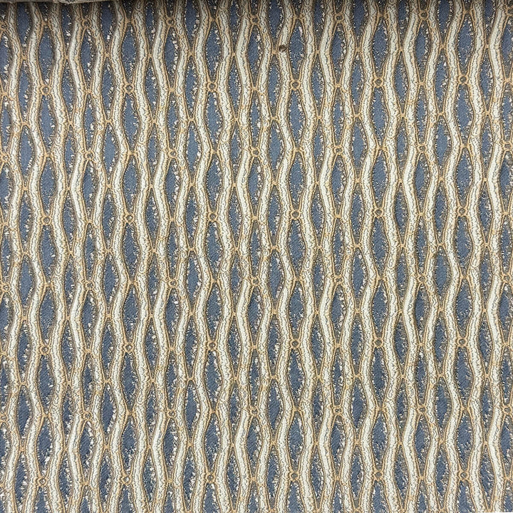 Montrelle Navy Blue Beige Textured Damask Jacquard Brocade Fabric