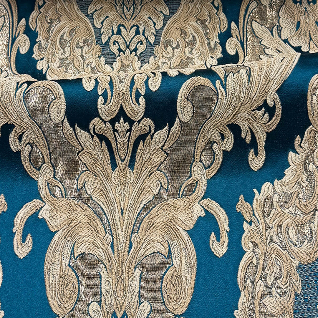 Eldenburg Peacock Blue Textured Damask Jacquard Brocade Fabric