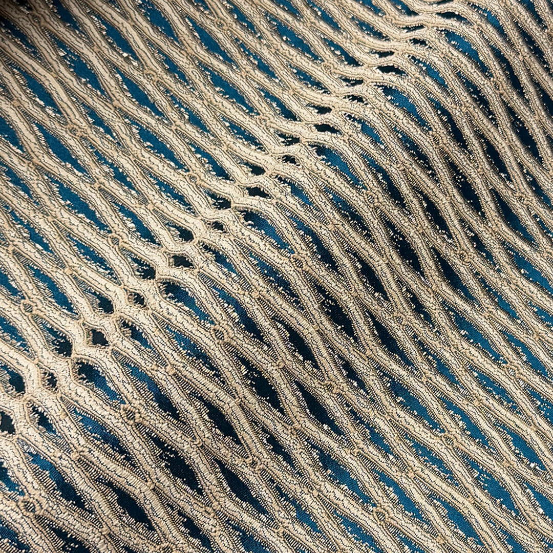 Montrelle Peacock Blue Textured Damask Jacquard Brocade Fabric