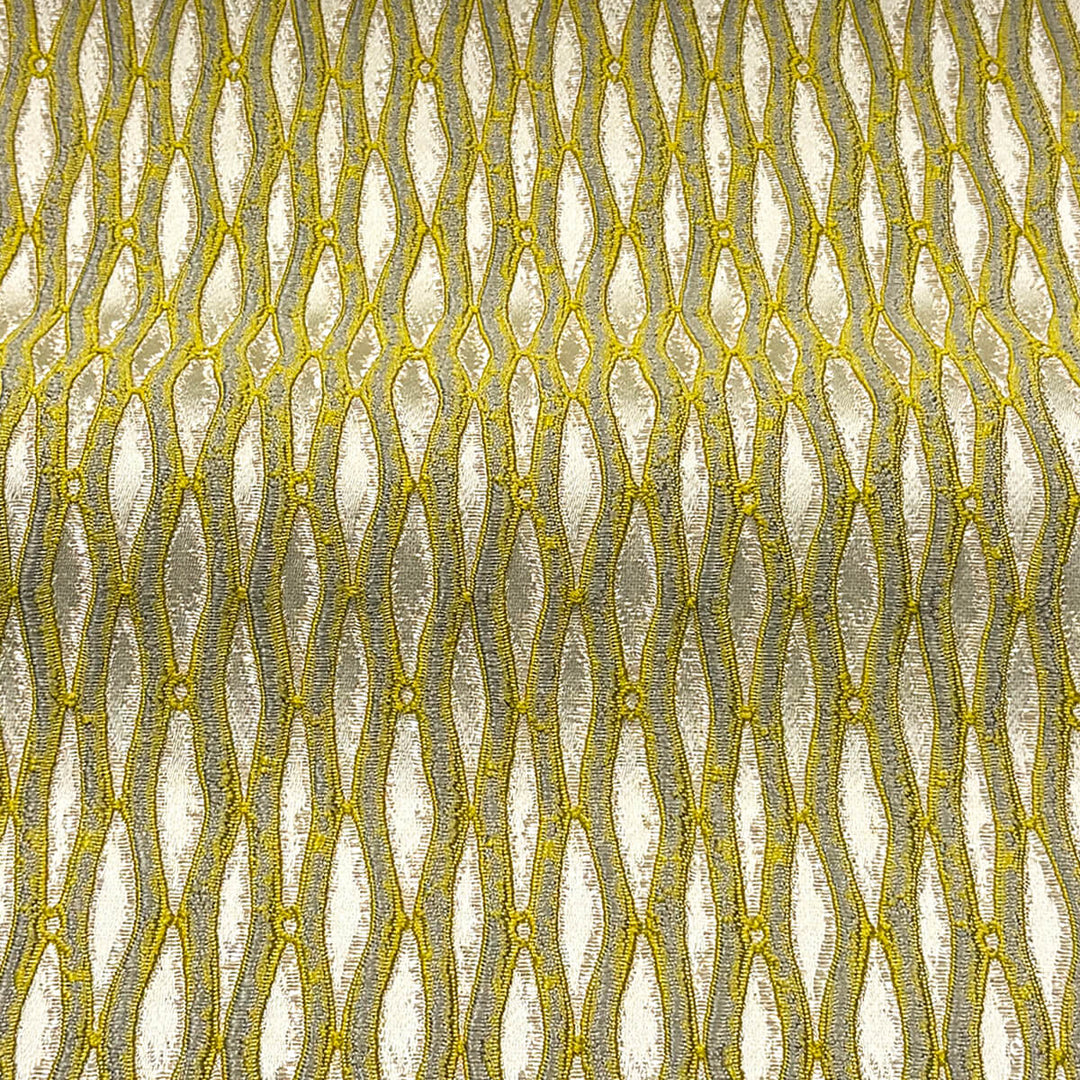 Montrelle Green Ivory Textured Damask Jacquard Brocade Fabric